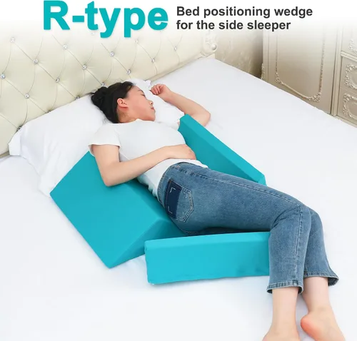 Vista 4 de Almohada de cuña lateral 3 en 1, almohada de cuña para aliviar el dolor de espalda, cuñas de espuma para colocar en la cama, cuñas de Verde