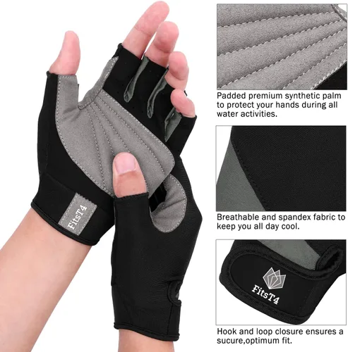 Vista 3 de FitsT4 Sports Guantes de medio dedo con palma acolchada para buceo, vela, moto acuática, paddle surf, kayak y esquí acuático, adecuado para hombres