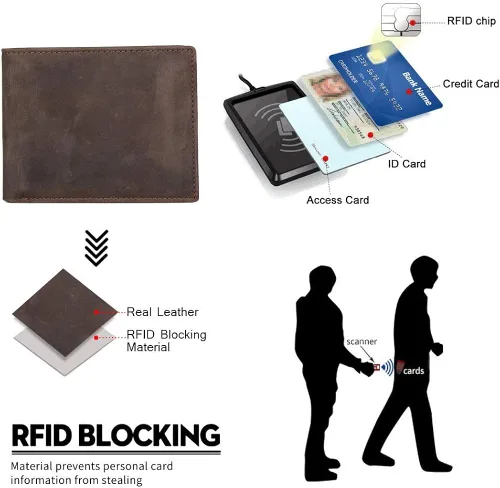 Vista 5 de Lositto Cartera de cuero de grano superior con bloqueo RFID para hombres, excelente como plegable de viaje