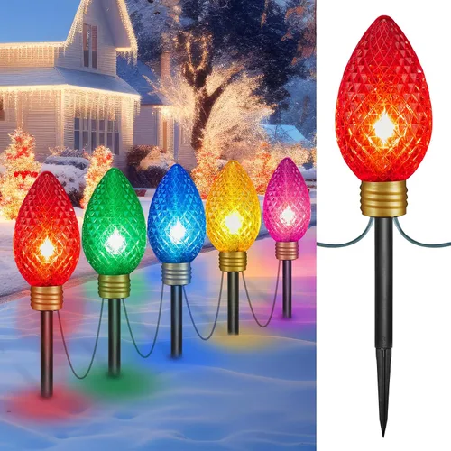 Vista 16 de Brigtown Strawberry Super Jumbo C9 Luces de camino de Navidad para exteriores, 11 pies Super Jumbo Rojo y Blanco Puro