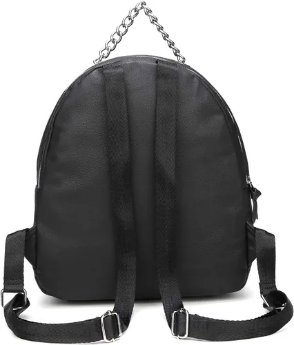 Vista 3 de Hearty Trendy Mochila de cuero vegano de moda con asa de cadena de metal, Negro -, Cadena