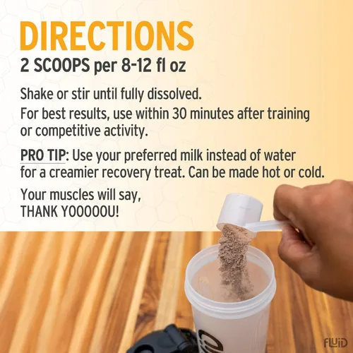 Vista 6 de Fluid Recovery, mezcla de bebida después del entrenamiento, proteína aislada de suero de leche, L-glutamina, carbohidratos, todos los ingredientes
