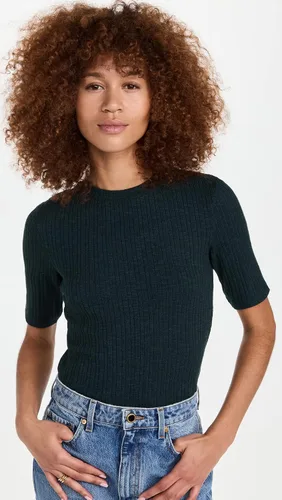 Vista 3 de Vince Top con cuello redondo y manga codo para mujer Ónix azul