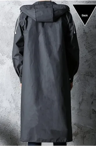 Vista 6 de Chubasquero largo impermeable con capucha para hombre, color negro, para senderismo al aire libre