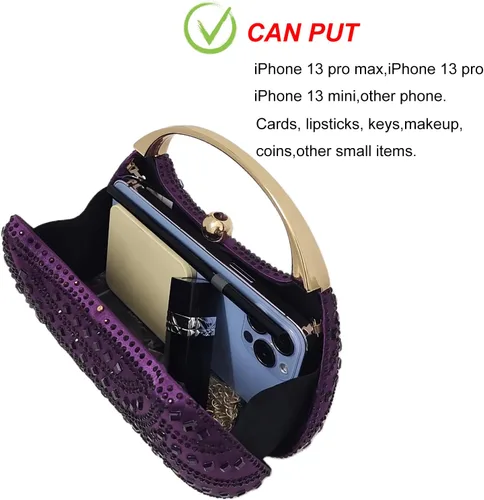 Vista 5 de HUANG ZHUANG Elegante bolso de mano de cristal con diamantes de imitación para mujer, bolso de fiesta, boda, baile de graduación, bolsa brillante