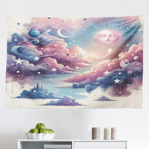 Vista 99 de Ambesonne Tapiz Trippy, vista panorámica de la cascada con bosques de ensueño y mandala oriental psicodélico, decoración de tela para colgar