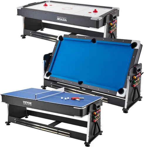 Vista 11 de VEVOR Mesas de hockey de aire de 72 y 89 pulgadas con marcador LED, mesa de juegos 3 en 1 de 88 pulgadas (hockey, billar, ping pong), incluye