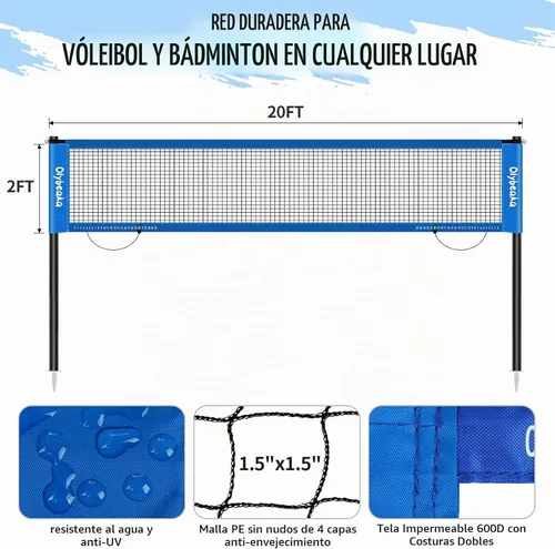 Vista 9 de Juego de red combinada de voleibol y bádminton de 20 pies para exteriores para patio trasero y playa con postes ajustables, red duradera