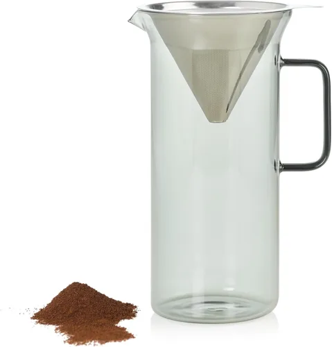 Vista 5 de AdHoc Impact Pour Over - Cafetera con recipiente de vidrio de 1 litro, filtro de acero inoxidable reutilizable de doble capa, cafetera