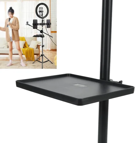 Vista 6 de Pomya Bandeja de soporte para micrófono, ABS negro estilo moderno, para escenario y sala de control, sostiene micrófono y teléfono, 6.5 x 8.66