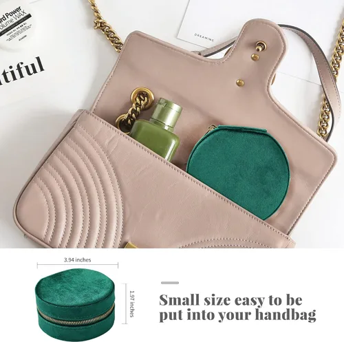 Vista 3 de Dajasan Joyero de terciopelo, mini estuche de joyería de viaje, pequeña caja organizadora de joyas de viaje portátil con espejo para mujeres y niñas
