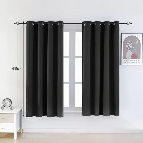 Vista 8 de Cortinas opacas 100% de lino negro para dormitorio, cortinas opacas para sala de estar, cortinas de oscurecimiento de habitación de doble capa