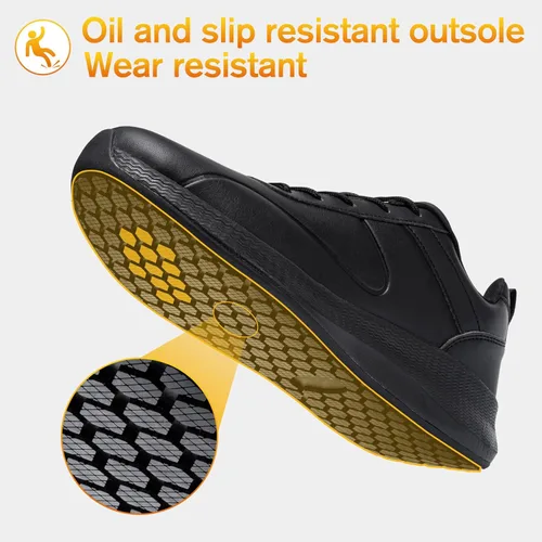 Vista 2 de Taquco Zapatos antideslizantes para hombre, impermeables, para cocina, chef, trabajo, servicio de alimentos, zapatos de trabajo antideslizantes