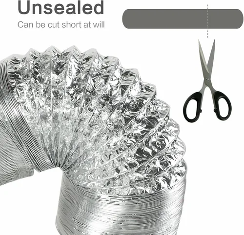 Vista 3 de Manguera de ventilación de secadora flexible de 8 pulgadas, conductos de aluminio de 25 pies de largo con 2 abrazaderas de conducto, protección