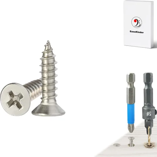 Vista 35 de Tornillos para madera, 120 tornillos Phillips de cabeza plana, tornillo de acero inoxidable 304 con kit de avellanado de madera ajustable (#4 x 1)