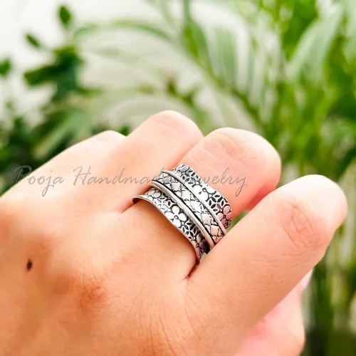 Vista 3 de Spinner Rings For Anxiety Women, 925 Silver Spinner Ring, Wide Band Ring, Meditation Ring Spinner, Fidget Spinner Ring, Spinning Silver Ring, Thumb