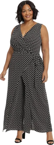 Vista 6 de London Times Women's London Times Women's Dresses Sleeveless Wrap Look Jumpsuit With Front Leg Slit Openings Negro/Blanco