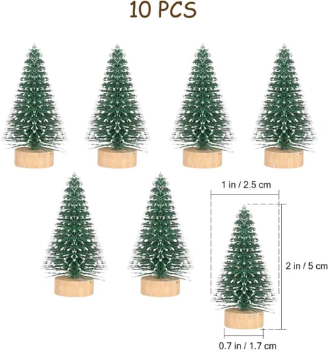 Vista 4 de SEWACC 10 mini árboles de Navidad de 2.0 in, botella de escarcha de nieve artificial con base de madera, adornos de nieve de invierno para Navidad
