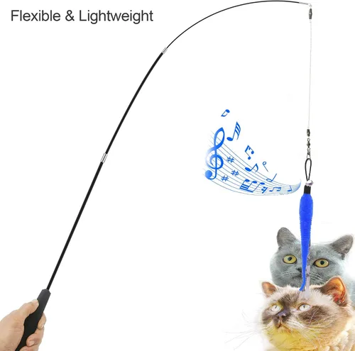 Vista 5 de ZPH Juguetes para gatos, paquete variado de plumas interactivas para gatos, varita y gatito, incluye juguete de ejercicio para gatos, ratón, gusanos