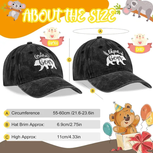 Vista 2 de Liitrsh Paquete de 2 sombreros bordados para papá y mamá oso para hombre, sombrero ajustable para papá y mamá, sombrero divertido lavado