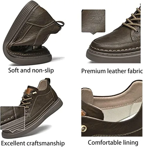 Vista 3 de Zapatos Oxford casuales de cuero para hombre, invisible, aumento de altura, antideslizante, suela suave, con cordones, zapatos de vestir a la moda
