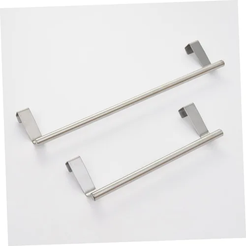 Vista 4 de OSALADI Toallero de pared para colocar sobre la puerta, toallero metálico plateado sobre la puerta, toallero de cocina, estante para platos de acero