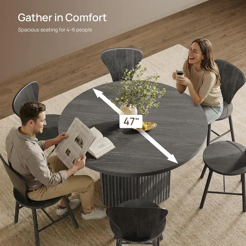 Vista 4 de SICOTAS Mesa de comedor redonda para 4, 6 personas, 47 pulgadas, mesa de comedor moderna circular de madera con base resistente para comedor