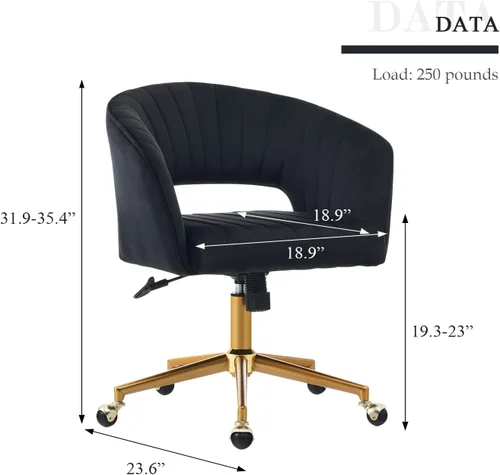Vista 2 de Eifizek Silla de escritorio de oficina de terciopelo, moderna silla de escritorio ajustable para el hogar con ruedas, silla giratoria para Negro