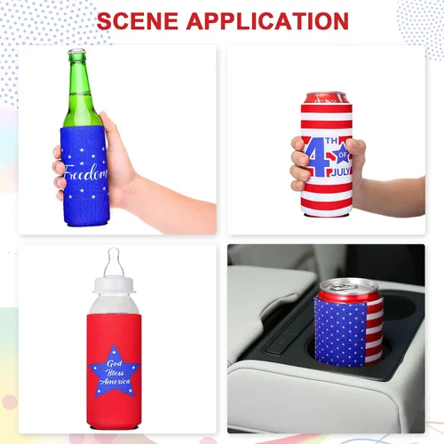 Vista 6 de BBTO Paquete de 6 fundas delgadas de neopreno para latas de bandera