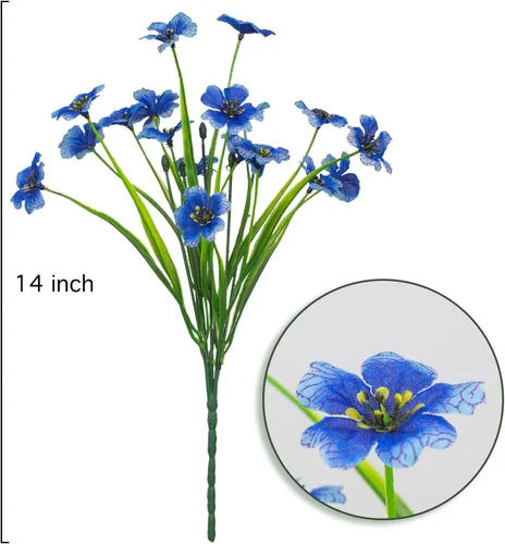 Vista 2 de 21 paquetes de flores artificiales para exteriores, resistentes a los rayos UV, flores falsas de plástico, plantas de seda sintética, decoración Azul