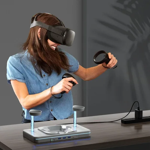 Vista 7 de Base de carga VR para Oculus Quest 2, soporte de carga para Meta Quest 2, accesorios de realidad virtual, estación de carga, controlador