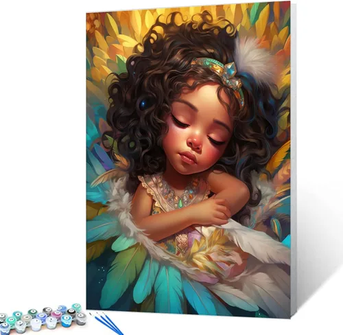 Vista 15 de Tucocoo Pintura de bebé durmiendo por número para adultos y niñas africanas, pintura por número para niños, estilo de moda, pintura moderna