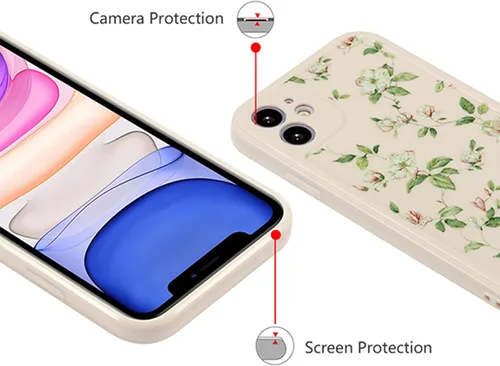 Vista 3 de ZTOFERA - Carcasa de silicona para iPhone 11 (6,1 pulgadas), diseño de flores, color beige
