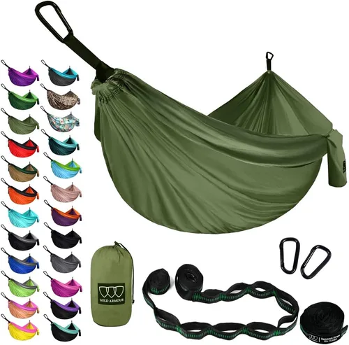 Vista 10 de Gold Armour Hamaca de camping – Hamaca doble XL, hamaca portátil, accesorios de camping, equipo para exteriores e interiores con correas de árbol