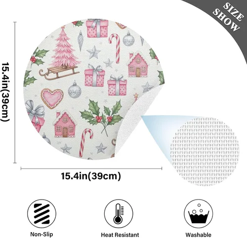Vista 4 de Pink Christmas Trees Table Placemats, Non Slip Washable Placemats Dining for Kitchen Table one sizex1