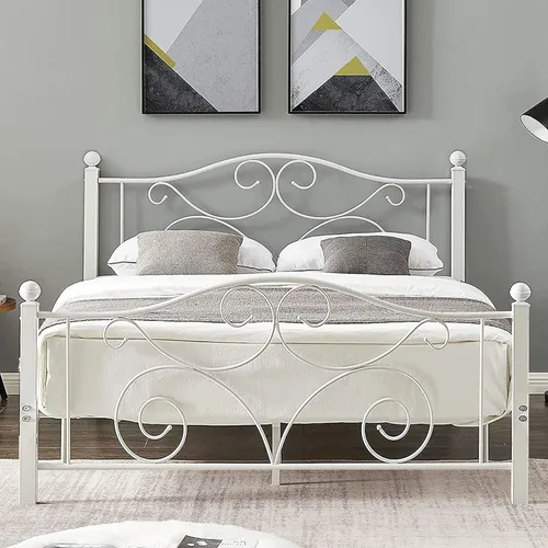 Vista 21 de VECELO Base de cama con dosel de metal, tamaño individual, base de colchón con plataforma de 4 pósteres con cabecero, soporte de listones de acero