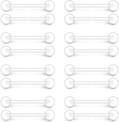 Vista 5 de Ruifan Piercing para pezón recto de acrílico flexible Bioflex 14G 9/16 pulgadas, 14-30 unidades 16 piezas - negro
