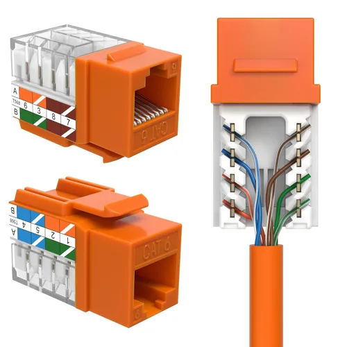 Vista 15 de SATMAXIMUM Paquete de 5 conectores de pared Ethernet Keystone Cat6 RJ45 Punch Down Slim Profile UTP Negro, 45 grados para panel de conexión y placa