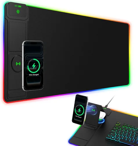 Vista 15 de Wireless Charging Mouse Pad with Foldable Phone Holder, 31.5"x15.8" XXL Excel Cheat Sheet Desk Mat for Laptop/Keyboard, Waterproof Ultra-Smooth