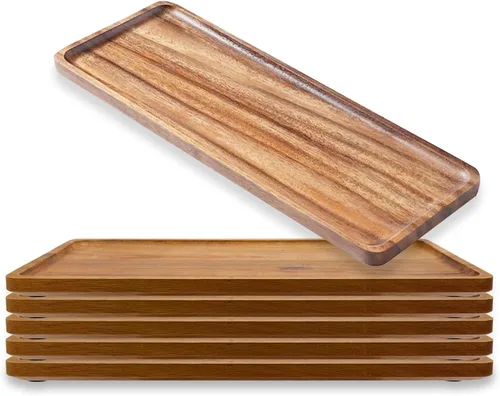 Vista 9 de Platos y bandejas de madera maciza de 13.8 pulgadas de madera de acacia natural para charcutería, tabla de quesos (3)