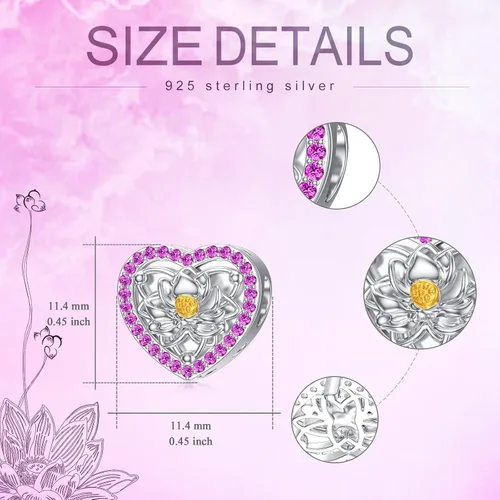 Vista 8 de MBSUUH Abalorios personalizados con diseño de flor de nacimiento, pulsera de serpiente, collar de plata de ley 925, con forma de corazón, imagen
