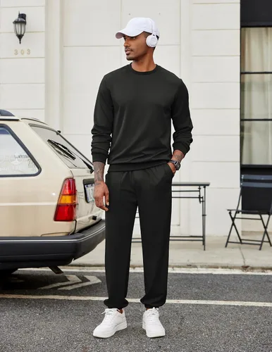 Vista 19 de COOFANDY Conjunto deportivo de 2 piezas para hombre, sudadera de manga larga, sin botones, para deportes, casual, fitness, trotar