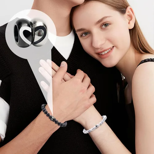 Vista 51 de 2 pulseras magnéticas para parejas, piedra natural negra mate, cristal para votos de amor eterno, juego de pulseras de cuentas de piedra de energía