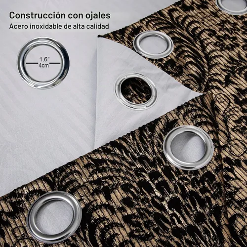 Vista 9 de always4u Cortinas de Terciopelo Acanalado Negro y Dorado con Estampado de Damasco en Lámina 100% Opacas de 84 Pulgadas de Largo, Cortinas de 2