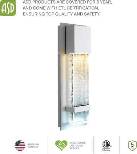 Vista 8 de ASD LED 13" Bubble Glass Wall Light Fixture, Outdoor & Indoor Seeded Sconce 3CCT, Waterproof, Dimmable, ETL Listed 12W 500LM 3000-5000K 120V