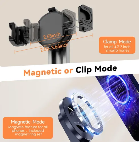 Vista 4 de Palo selfie magnético para iPhone, trípode multifuncional de bolsillo 4 en 1 con rotación de 360°, soporte de agarre para mango de teléfono, control