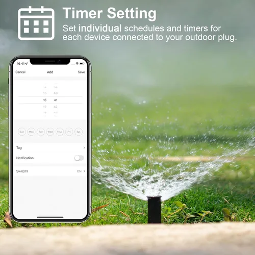 Vista 5 de Enchufe inteligente WiFi para exteriores, enchufes inteligentes que funcionan con Google Home para control de voz, control remoto inalámbrico por