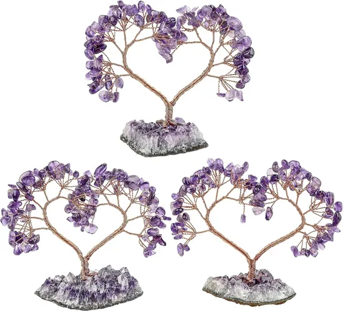 Vista 6 de SUNYIK Árbol de cristal curativo hecho a mano con base de amatista natural, árbol de dinero Fengshui de corazón de amor para decoración de oficina