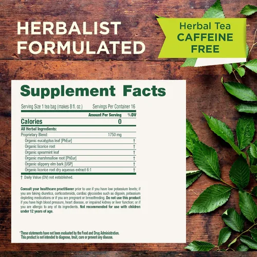 Vista 8 de Traditional Medicinals Orgánico, Té Throat Coat, Eucalipto y Olmo Resbaladizo – Apoya la salud respiratoria y de garganta – Kosher, sin OMG, sin