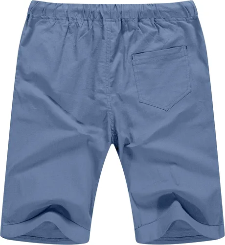 Vista 29 de Sailwind Pantalones cortos de lino para hombre, pantalones cortos casuales de playa con cordón